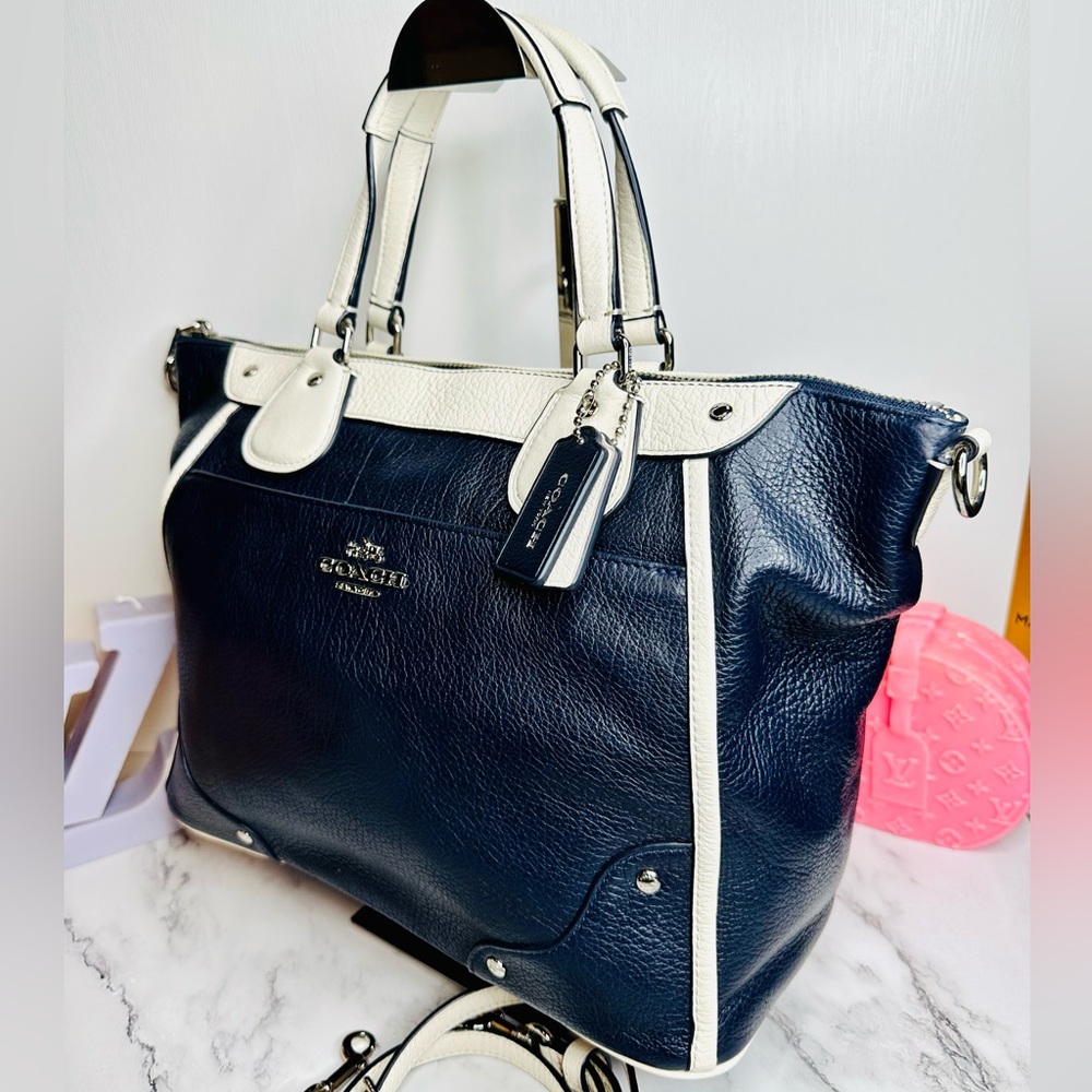 EUC Coach Midnight Navy Blue & Chalk Spectator Leather Mickie Satchel - Picture 5 of 16